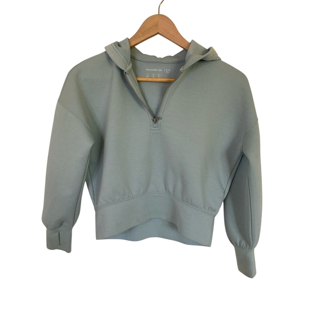 Abercrombie Girls Mint Green Half-Zip Essential Sunday Hooded Sweatshirt Size 9‎